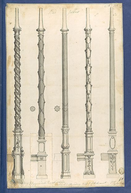 Thomas Chippendale | Bed Pillars, in Chippendale Drawings, Vol. I | The Met Architecture Terms, Chippendale Design, Classic Ornament, Furniture Reference, Thomas Chippendale, Fantasy Environment, Poster Beds, Environment Architecture, Hebden Bridge