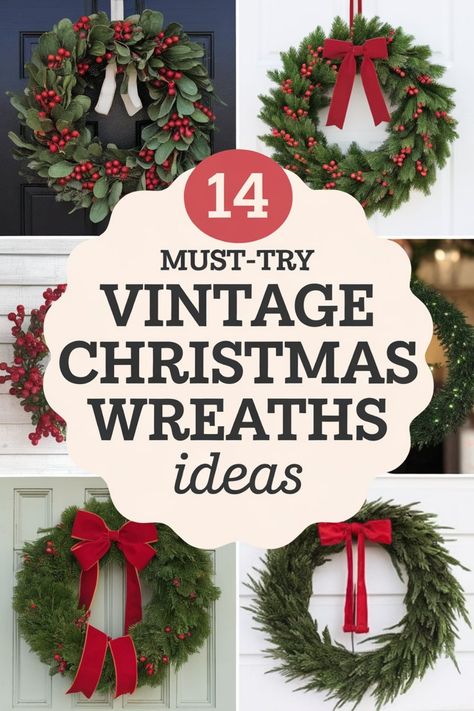 Explore our collection of 14 must-try vintage Christmas wreath ideas that will add a touch of nostalgia to your holiday decor this season. From classic red and green designs to whimsical DIY projects, these wreaths are sure to bring warmth and charm to your home. Whether you prefer a traditional look or want to get creative with unique embellishments, there is something for everyone in this curated selection. Welcome guests with timeless elegance or showcase your crafty side with these vintage-i Swedish Christmas Wreath, Pretty Christmas Wreaths Front Doors, Wreaths With Bells For Front Door, Classic Christmas Wreaths For Front Door, Decorate Wreaths For Christmas, Xmas Wreaths Ideas Vintage Christmas, Christmas Wreaths For Sale, Vintage Wreaths Christmas, Wreath Decorating Ideas Christmas Diy