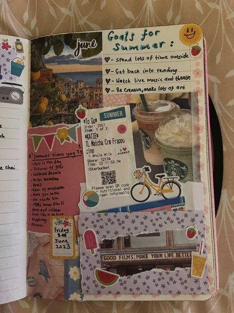 Journal page Daily Junk Journal, My Favorite Things Journal Page, A4 Journal Ideas, Summer Journal Page Ideas, Dream House Journal Page, How To Fill Your Journal, Opening Journal Page, Junk Journal First Page, Scrapbook Journal First Page