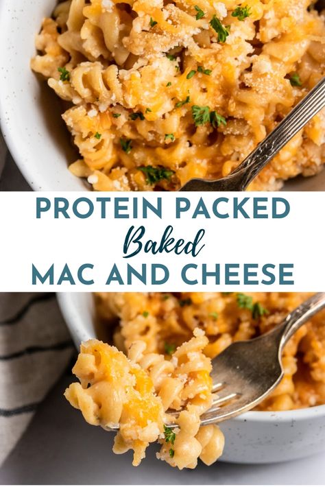 Healthy Chicken Mac And Cheese, High Protein Bbq Chicken Mac And Cheese, High Protein Max And Cheese, Bariatric Mac And Cheese, Macro Mac And Cheese, Protein Packed Side Dishes, Protein Filled Dinner Recipes, High Protein Baked Mac And Cheese, Crockpot Protein Mac And Cheese