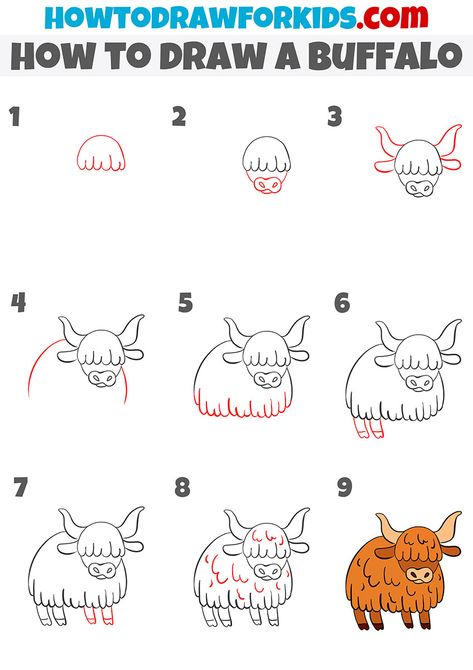 how to draw a buffalo step by step How To Draw A Buffalo, Buffalo Drawing Simple, Buffalo Drawing, Elephants For Kids, Buffalo Art, Preschool Winter, Easy Art For Kids, Sketching Tips, Preschool Coloring Pages