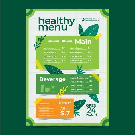 Healthy food restaurant menu with nature... | Free Vector #Freepik #freevector #food #menu #template #restaurant Healthy Menu Design Ideas, Restaurant Menu Design Ideas, Healthy Food Restaurant, Menu Design Ideas, Pineapple Photography, Healthy Food Logo, Healthy Restaurant Food, Template Restaurant, Restaurant Poster