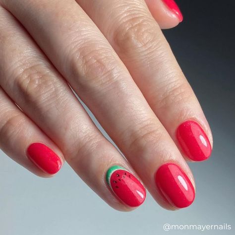 CND Shellac Outrage-Yes Opi Strawberry Margarita, Watermelon Nail, Watermelon Nail Art, Matte Pink Nails, Fun Manicure, Bright Red Nails, Manicure Designs, Watermelon Nails, Juicy Watermelon