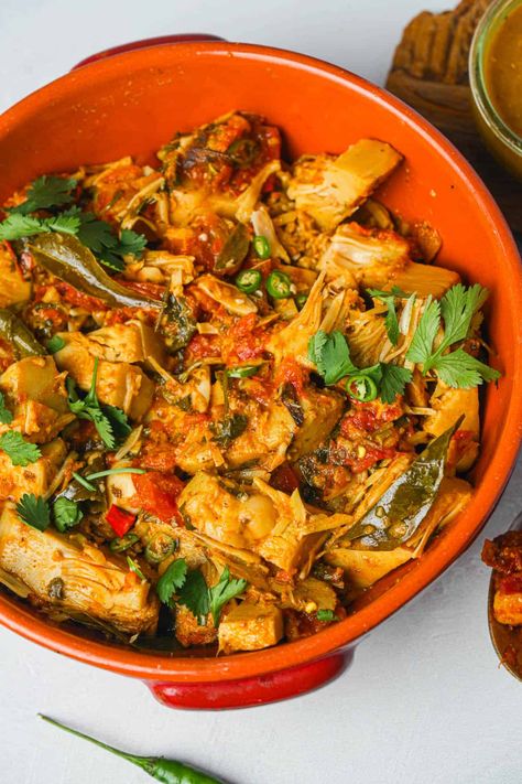 Kathal Ki Sabji (Indian Jackfruit Curry) - Cinnamon Snail Jackfruit Curry Indian, Jackfruit Curry, Sabji Recipe, Jackfruit Recipes, Plant Based Yogurt, 2024 Recipes, Fenugreek Leaves, Vegan Curry, Vegan Foodie