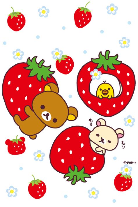 strawberry bears Rilakkuma Strawberry, Backgrounds Tumblr, Rilakkuma Wallpaper, Stationery Kawaii, Iphone Wallpaper Kawaii, Kawaii Illustration, Sanrio Wallpaper, Super Kawaii, Kawaii Gifts