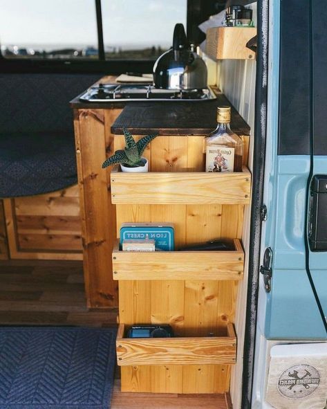 Van Interior Design, Small Camper Interior, Small Camper Vans, Van Organization, Caravan Storage, Camper Van Interior, Volkswagen Camper Van, Small Camper, Van Storage