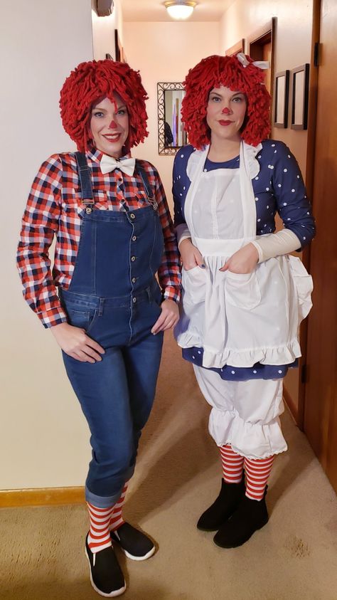 Diy Raggedy Ann And Andy Costume, Rag Doll Costume Woman, Raggedy Ann And Andy Costume Couple, Raggedy Ann Makeup Ideas, Raggedy Ann Costume Women, Diy Raggedy Ann Costume, Raggedy Ann Makeup, Raggedy Ann And Andy Costume, Raggedy Ann Halloween Costume