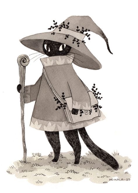 Inktober day 18, A wizard cat  On a quest to find the magical catnip. Wizard Cat, Cat Character, Witch Art, Google Lens, Art And Illustration, Fantasy Illustration, Illustration Inspiration, Cat Drawing, A Drawing