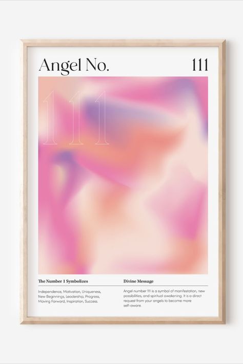 Angel Numbers Poster, Angel Number Print, Bedroom Board, Numbers Poster, Spiritual Angels, Gradient Wall, Angel Number 111, Spiritual Wall Art, Aura Poster