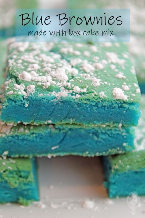 Blue Cake Mix Brownies | Through the Cooking Glass Blue Brownies, Baby Shower Desserts Boy, Cake Mix Brownies, Blue Velvet Cakes, Funfetti Cake Mix, Strawberry Cake Mix, Cookie Cake Birthday, Shower Desserts, Funfetti Cake