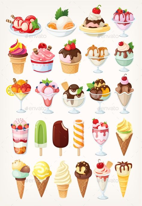 Set of Vector Ice Creams Images by moonery | GraphicRiver Cute Ice Cream Drawing, Cream Icons, Donut Drawing, Cartoon Ice Cream, Ice Cream Images, Clipart Animals, Dessert Illustration, Ice Cream Art, Food Clipart