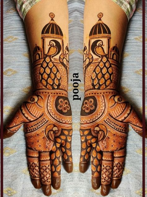 Bharva Mehndi Designs Back Hand Side, Vatsavitri Mehndi, Marudhani Designs, Latest Mehndi Designs Wedding, Peacock Mehndi Designs, Mahendi Designs, Heena Design, Legs Mehndi Design, Mehndi Designs For Kids