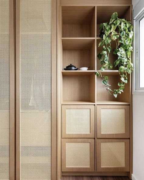 Earthy Wardrobe Design, Japandi Closet Design, Rattan Wardrobe Design, Japandi Cabinet, Ensuite Closet, Japandi Closet, Cane Closet, Rattan Closet, Rattan Cupboard