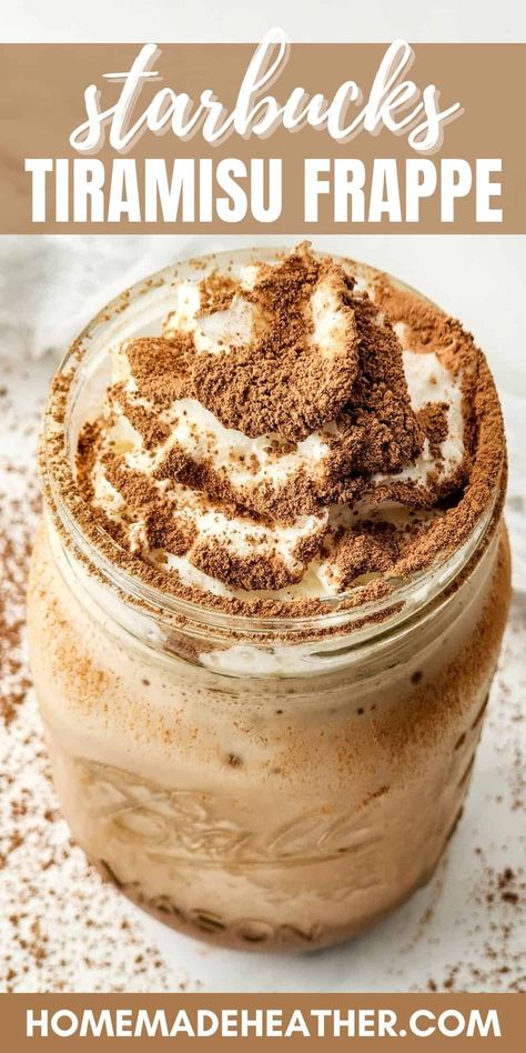 Enjoy a delectable blend of espresso and cocoa with this easy Tiramisu Frappuccino Recipe. Creamy, rich and oh-so-delicious, you won’t be able to resist this Starbucks copycat recipe! Chia Tea Recipe, Speciality Coffee Recipes, Starbucks Frappuccino Recipe, Easy Tiramisu, Coffee Frappuccino, Homemade Dry Mixes, Frappe Recipe, Iced Drinks Recipes, Tiramisu Dessert