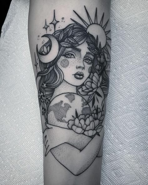 Mother Nature Tattoo, Mother Earth Tattoo, Nature Tattoo Ideas, Planet Tattoo, Earth Tattoo, Mother Nature Tattoos, Hippie Tattoo, Mystical Tattoos, About Mother