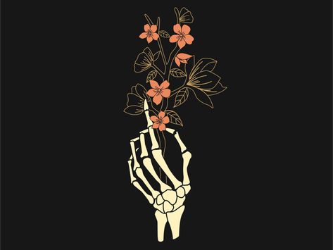 Floral Skeleton by Daphna Sebbane Hands Holding Flowers, Floral Skeleton, Skeleton Flower, Skeleton Drawings, Skeleton Tattoos, Skeleton Hand Tattoo, Skeleton Art, Skeleton Hand, Skeleton Hands