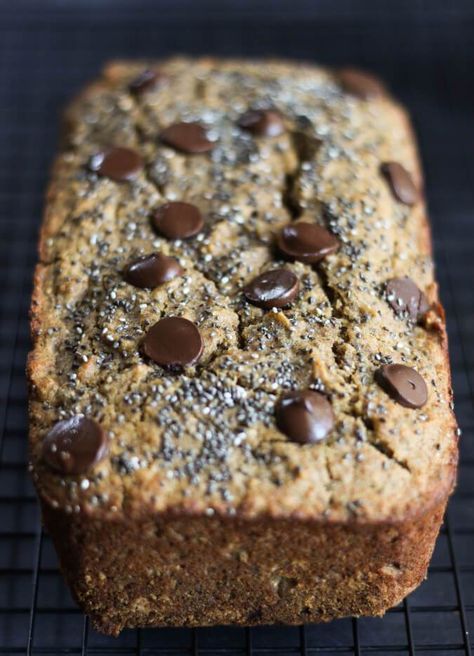 Favorite Chocolate Chip Chia Bread Chia Banana Bread, Strawberry Banana Bread Recipe, Chia Bread, Vanilla Protein Smoothie, Baking With Protein Powder, Protein Banana Bread, Chocolate Chip Banana Bread Recipe, Lunchbox Treats, Healthy Chocolate Chip