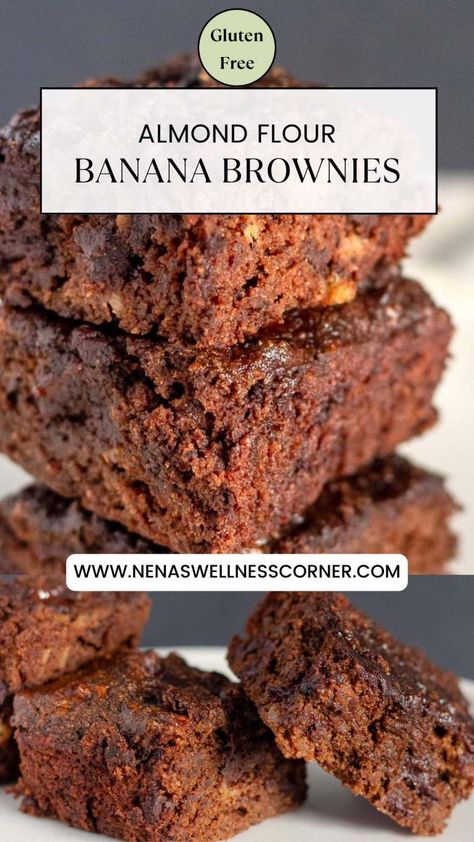 Healthy Banana Almond Flour Brownies without Butter - Nena's Wellness Corner Brownies Without Butter, Chocolate Banana Brownies, Wellness Corner, Baking Snacks, Pumpkin Vegan, Almond Flour Brownies, Healthy Dessert Options, Banana Brownies, Healthy Brownies