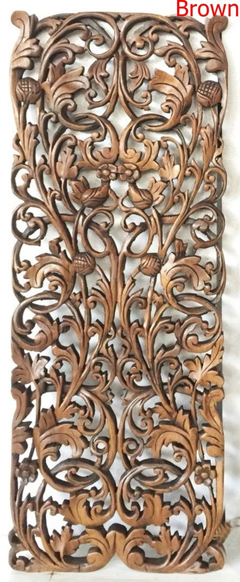 Teak Wall Art, Lotus Flower Carving, Bamboo Headboard, Wooden Wall Art Panels, Carved Wooden Panels, Bali Decor, Wall Art Panel, Wall Carvings, Large Wood Wall Art