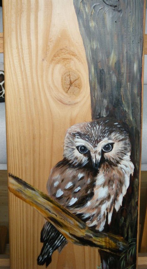 Barnwood Paintings, Barn Wood Art, Tre Kunst, Baby Owl, Fence Art, Wood Painting Art, Pallet Painting, Owl Painting, Pallet Art