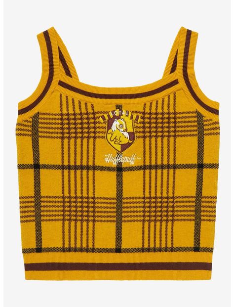 Harry Potter Hufflepuff Plaid Knit Tank Top - BoxLunch Exclusive Harry Potter Cardigan, Harry Potter Cloak, Harry Potter Tank Top, Hot Topic Harry Potter, Hufflepuff Outfit, Hogwarts Uniform, Halloween Tank Top, Harry Potter Jewelry, Harry Potter Shirts