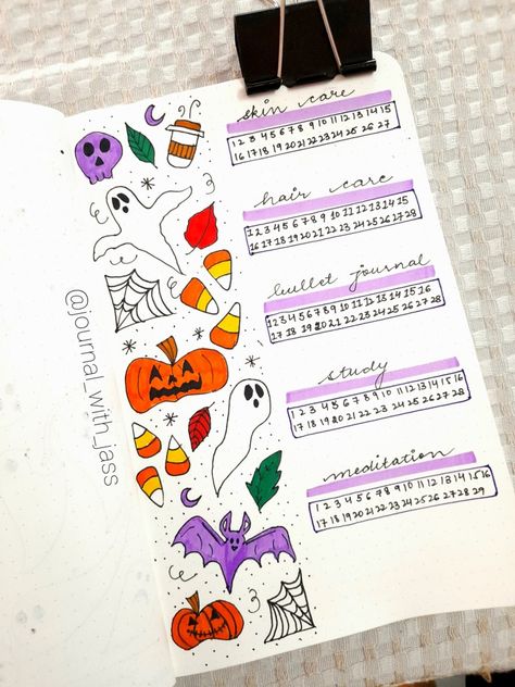 October Bullet Journal Habit Tracker, October Habit Tracker Bullet Journal, Halloween Habit Tracker, Halloween Journal Ideas, October Habit Tracker, Halloween Bullet Journal, Bullet Journal Topics, Bullet Journal Halloween, Journal Topics