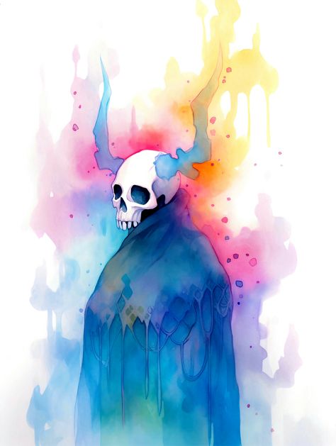 Watercolor artwork. The rainbow spirits. Rainbow skulls series. Wall art. Art print and poster. Artwork Gothic home decor gift. Verion I Gothic Watercolor Art, Weird Watercolor, Creepy Watercolor Art, Gothic Watercolor, Rainbow Goth, Witchy House, Gothic Artwork, Rainbow Light, Dark Gothic