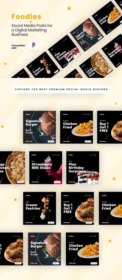 Foodies - A Food Restaurant Business - Facebook & Instagram Social Media Posts, Carousels, and Ads Design - Facebook &amp; Instagram Restaurant Social Media Ideas, Restaurant Branding Identity, Beauty Branding Design, Instagram Restaurant, Small Restaurant Design, Facebook Ads Design, Restaurant Ad, Facebook Post Design, Restaurant Social Media