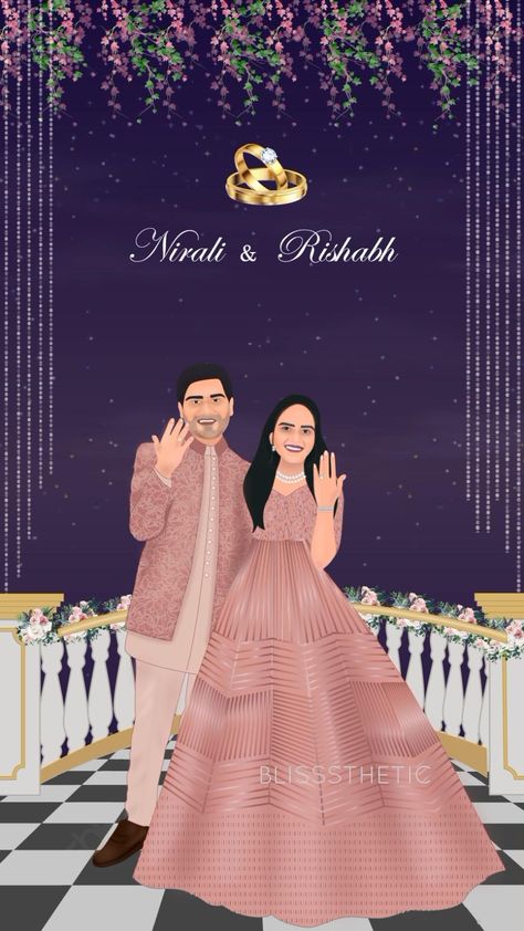 Engagement Cards Indian, E Card For Engagement, Engagement Caricature Invitation, Engejment Invitation Card, Digital Invitation Card For Engagement, Engement Invitation Card Design, Caricature Engagement Invitations, Engagement Invitation Card Design Background, Engagement Invitation Video Indian