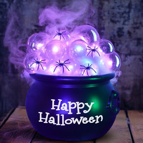 PRICES MAY VARY. 17 Pcs Halloween Candy Bowl Decorations: Set includes: 1 black witches cauldron, 7 clear plastic balls, 1 bag of Stretchy Cobwebs, 6 spiders, 1 purples string light, and 1 instruction manual,Powered by 2AA batteries(not included) Easy to Assemble: measuring 7.7 x 5.3 inches, comes with purple LEDs lights. cauldron with candy or any other items, covers it with Stretchy Cobwebs , places the clear bubbles balls on top, securing them with adhesive dots Versatile Use: The Halloween c All Things Halloween, Halloween Cotton Candy, Purple Halloween Decor, Purple String Lights, Black Witches, Spiders Halloween, Halloween Cauldron, Bubbling Cauldron, Halloween Candy Bowl