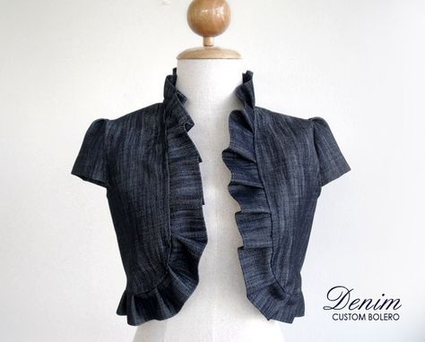 denim bolero Denim Bolero, Refashioning Clothes, Sew Denim, Refashion Jeans, Diy Clothes Bag, Denim Refashion, Repurposed Denim, Life Jackets, Denim Projects