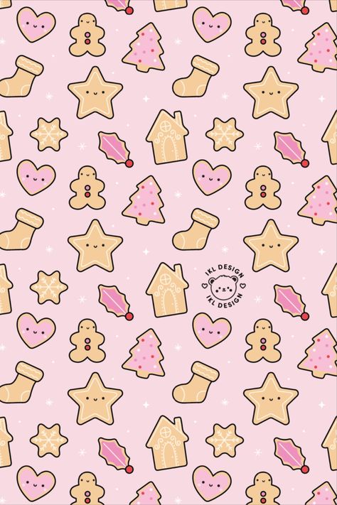 Christmas Kawaii Wallpaper, Christmas Cookie Wallpaper, Cute Pink Christmas Wallpaper, Kawaii Winter Wallpaper, Kawaii Christmas Wallpaper, Christmas Wallpaper Pink, Pink Christmas Iphone Wallpaper, Winter Widgets, Sugar Cookie Christmas