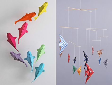 Les petits poissons en origami | Louise Grenadine - blog lifestyle à Lyon Japanese Resources, Origami Mobile, Mobile Ideas, Mobile Sculpture, Iris Folding, Diy Mobile, Kinetic Sculpture, Cycle 3, Nautical Nursery