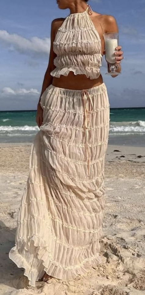 Pleated Crop Top, Long Skirt Suits, Lace Trim Tank Top, Top Skirt Set, Women Halter, Backless Design, Halter Tops, Long Crop Top, Maxi Skirts