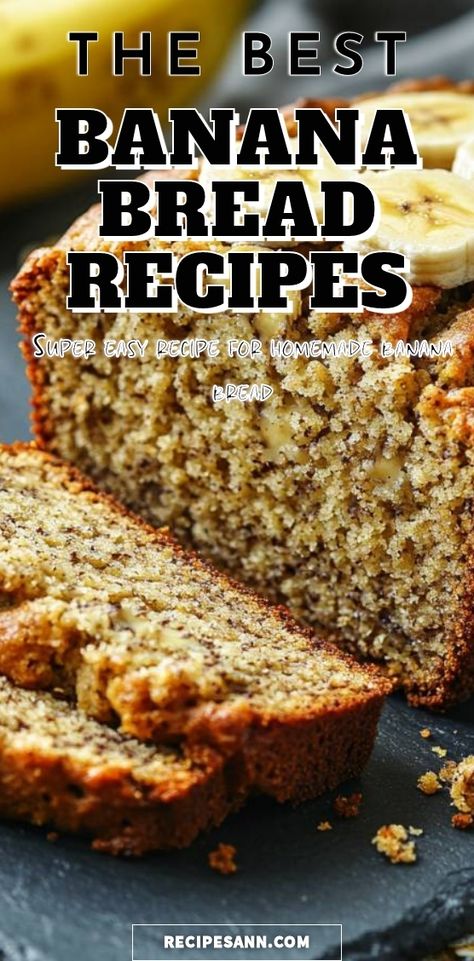 I absolutely love baking banana bread! This super easy recipe makes the perfect homemade banana bread that's moist and bursting with flavor. It’s great for breakfast or a sweet snack anytime. Join me in creating this delightful treat that's sure to impress family and friends! Old Fashion Banana Nut Bread Recipe, Banana Bread Recipe That Makes 2 Loaves, Very Moist Banana Bread Recipe, Best Banana Bread Muffins Moist, Yummy Banana Bread Recipes, Low Sodium Banana Bread, Two Banana Bread Recipe, Easy Moist Banana Bread Recipe, Best Banana Nut Bread Recipe Moist