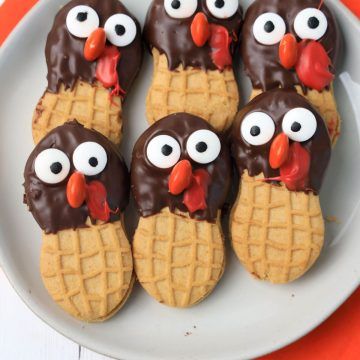 Nutter Butter Turkey Cookies - Organized Island Butter Turkey, Turkey Cookies, Candy Eyeballs, Nutter Butter, Chocolate Candy Melts, Pastry Brushes, Nutrition Labels, Red Candy, Candy Melts