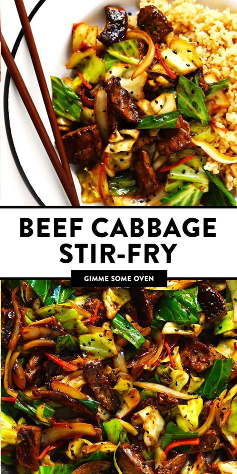 This 30-Minute Sesame Beef and Cabbage Stir-Fry recipe is easy to make and tossed with the yummiest sesame ginger sauce. Great for meal prep too! Sesame Ginger Sauce, Fry Cabbage, Steak And Veggies, Sesame Beef, Beef Cabbage, Cabbage Stir Fry, Beef And Cabbage, Tender Steak, Sesame Ginger