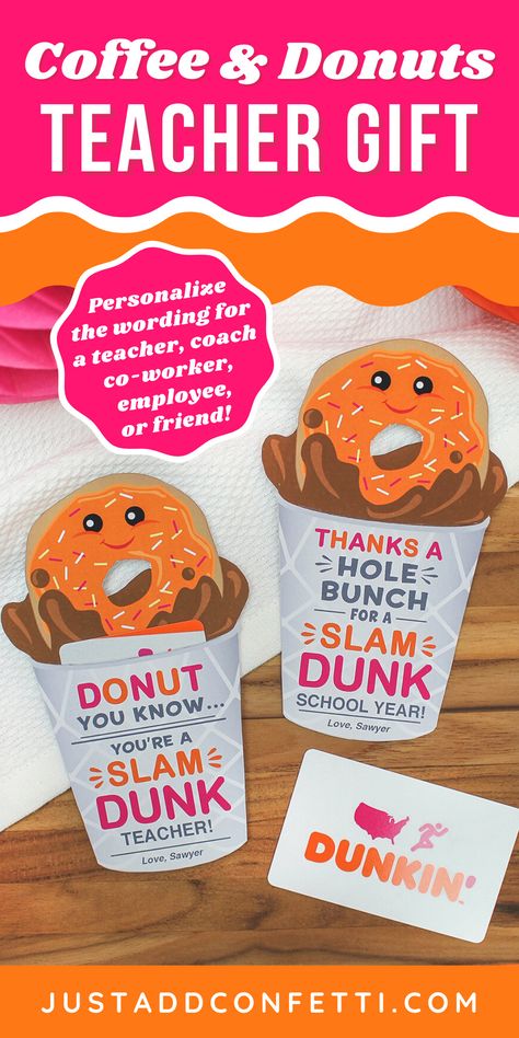 Dunkin Teacher Appreciation, Dunkin Donuts Gift Ideas, Dunkin Gift Card Ideas, Dunkin Teacher Appreciation Printable, Donut Employee Appreciation Ideas, Donut Student Gift, Dunkin Donut Gift Card Ideas, Teacher Appreciation Gifts Dunkin, Donut Teacher Appreciation Printable