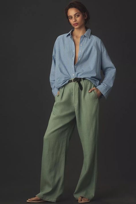 Plus Size Linen Pants Outfit, Linen Blazer Outfit Women, Olive Linen Pants, Tan Linen Pants, Green Linen Pants, Postpartum Fashion, Linen Pants Outfit, Outfit Oversize, Pants For Work