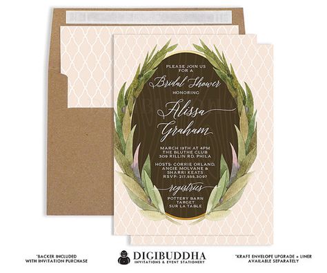 RUSTIC BRIDAL SHOWER Invitation Elegant Peach Blush Wedding Printed or Printable Invitation Floral Wreath Sprig Free Shipping or DiY- Alissa Oval Wreath, Peach Wedding Invitations, Green Bridal Showers, Country Bridal Shower, Rustic Bridal Shower Invitations, Chic Bridal Showers, Invitation Elegant, Event Signage, Wedding Mugs