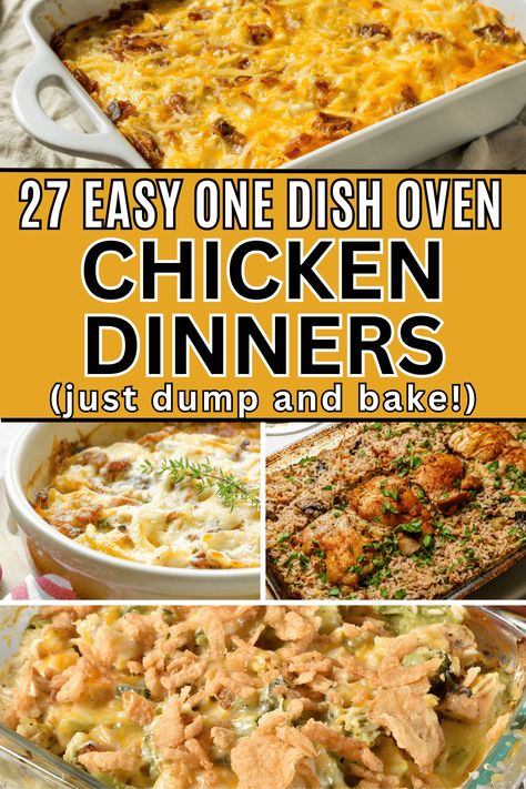 Dump And Bake Chicken Dinner, Dump And Bake Chicken, Easy Oven Dinners, Dump And Bake, Easy Chicken Casserole Recipes, Baked Dinner Recipes, Baked Chicken Recipes Easy, Chicken Casserole Easy, Bake Chicken