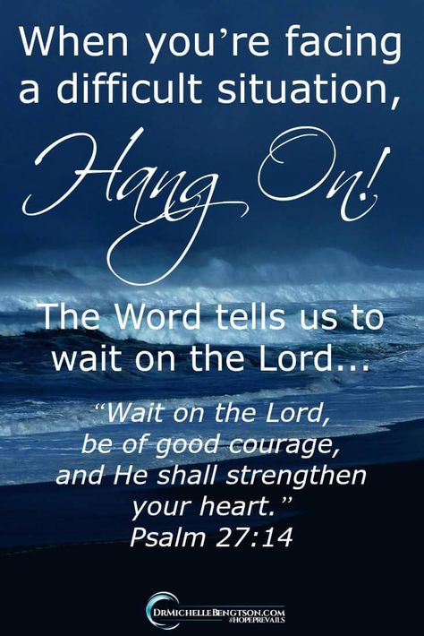 When you're facing a difficult situation, hang on! The Word tells us to wait on the Lord. He will give you strength. #hope #encouragement #faith Scriptures For Hope Encouragement, Strength Scripture Quotes Encouragement, Bible Verses For Different Situations, Waiting On The Lord, Wait On The Lord, Psalm 27:14, Trust Gods Plan, Be Of Good Courage, Amy Poehler