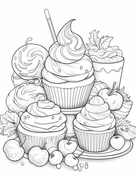 Free coloring pages of sweet desserts for instant download – Bujo Art Food Coloring Pages, Scene Princess, Ancient Myths, Online Coloring Pages, Arctic Animals, Theme Color, Steampunk Design, Retro Theme, Fantasy Fairy