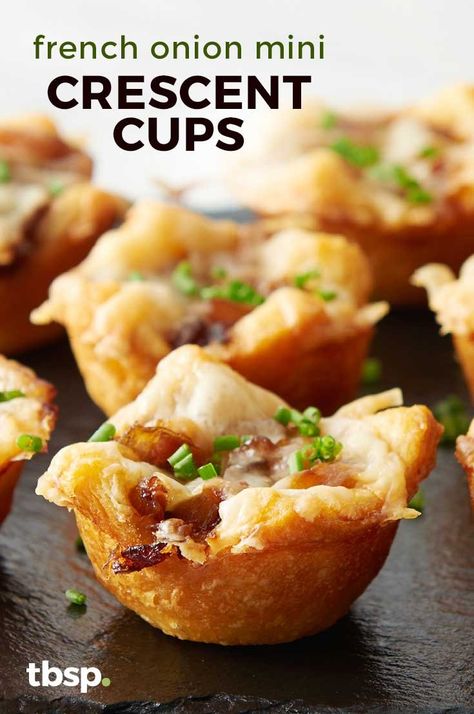 Pillsbury™ Crescents are good enough on their own, but bake 'em in a muffin tin with sweet onion and Gruyère, and you've got an easy appetizer everyone's going to be obsessed with. Crescent Muffin Cups, Crescent Roll Muffin Tin Recipes, Ring Appetizer Crescent, Cresent Roll Cups, Pizza Cups Muffin Tins Crescent Rolls, Crescent Roll Appetizers, French Appetizers, Onion Tart, Best Party Food