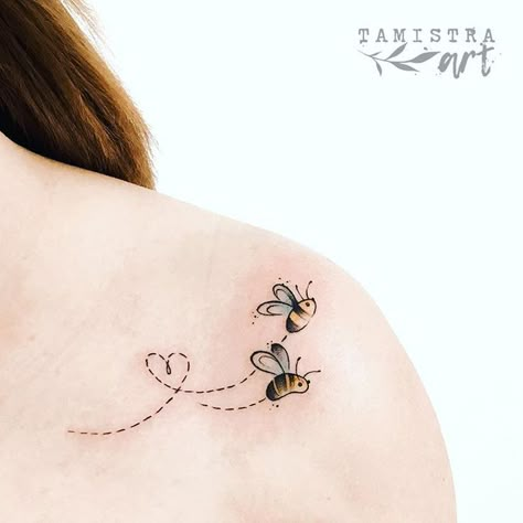 Bee Happy Tattoo, Bee And Flower Tattoo, Plumeria Flower Tattoos, Small Name Tattoo, Small Infinity Tattoos, Winnie The Pooh Tattoos, Hairstylist Tattoos, Word Tattoo Designs, Happy Tattoo