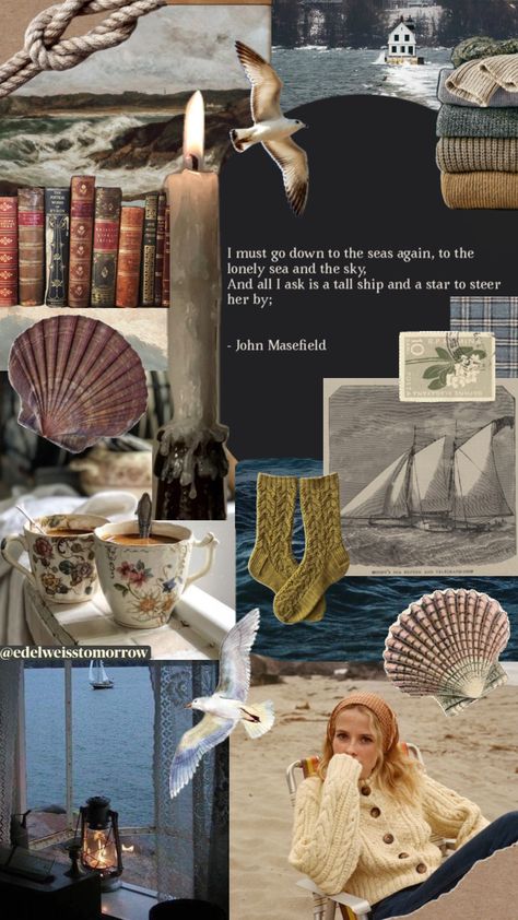 @edelweisstomorrow #vintage #nature #vibes #books #wallpaper #art #quotes #poem #sea #nautical #aesthetic #aestheticmoodboard #ocean #oceanaesthetic Sailor Aesthetic, Sailing Aesthetic, Books Wallpaper, Quotes Poem, Nautical Aesthetic, Nature Vibes, Lighthouse Keeper, Adventure Of The Seas, Coastal Life