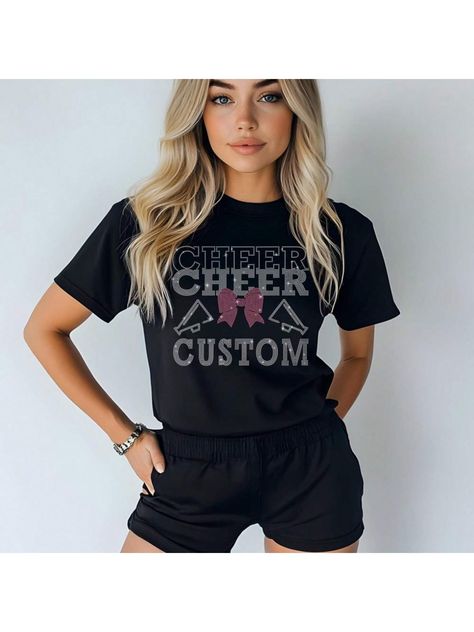 Custom Cheer Rhinestone Shirt, Custom Cheerleader Tee, Bling Cheer Mom, Custom Spirit Wear, Cheer Team Gift Shirt, Custom Cheer Name Shirt, Black Casual,Cute   Woven Fabric Geometric,Letter  Slight Stretch Spring/Fall,Summer Women Clothing, size features are:Bust: ,Length: ,Sleeve Length: Cheer Team Gift, Cheer Team Gifts, Rhinestone Shirt, Rhinestone Shirts, Cheer Team, Cheer Mom, Spirit Wear, Team Gifts, Cheerleading