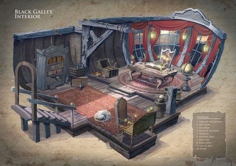 Kapal Karam, Captain's Quarters, Ship Interior, Feng Zhu Design, Book Concept, Interior Concept Art, Feng Zhu, Pirate Room, Captains Quarters