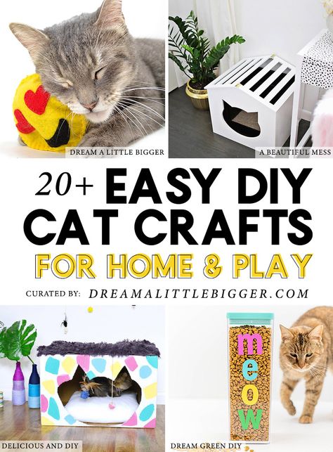 Love cats and love to craft? Check out a whole mess of colorful cat crafts that kitties (and their owners) are sure to adore! Diy Cat Crafts, Diy Jouet Pour Chat, Pet Diy Projects, Cats Crafts, Cat Diy Crafts, Kat Diy, Chat Diy, Homemade Cat Toys, Diy Pet Toys