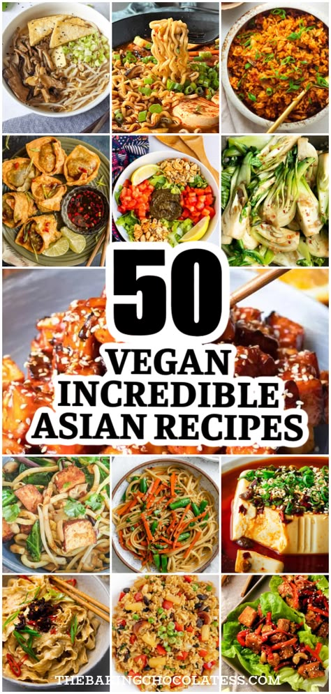 50 Vegan Asian Recipes With Incredible Flavor! Are you looking to satisfy your craving for delicious, unique, and flavorful Asian food while still staying vegan? Whether you’re a vegan looking to try something new or just trying to eat more plant-based meals, these healthy Asian recipes will tantalize your taste-buds! Vegan Asian Food Recipes, Asian Dishes Vegetarian, Asian Plant Based Recipes, Vegeterian Ideas Asian, Just One Cookbook Recipes, Whole Foods Vegan Recipes, Fusion Vegetarian Recipes, Vegan Recipes Asian, Japanese Food Vegan